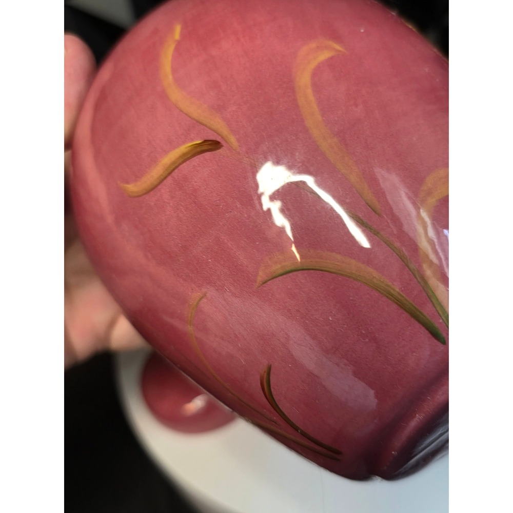 Vintage Signed Hand Painted Pink Floral Ceramic Ginger Jar with Lid 5.75" - Picture 2 of 10